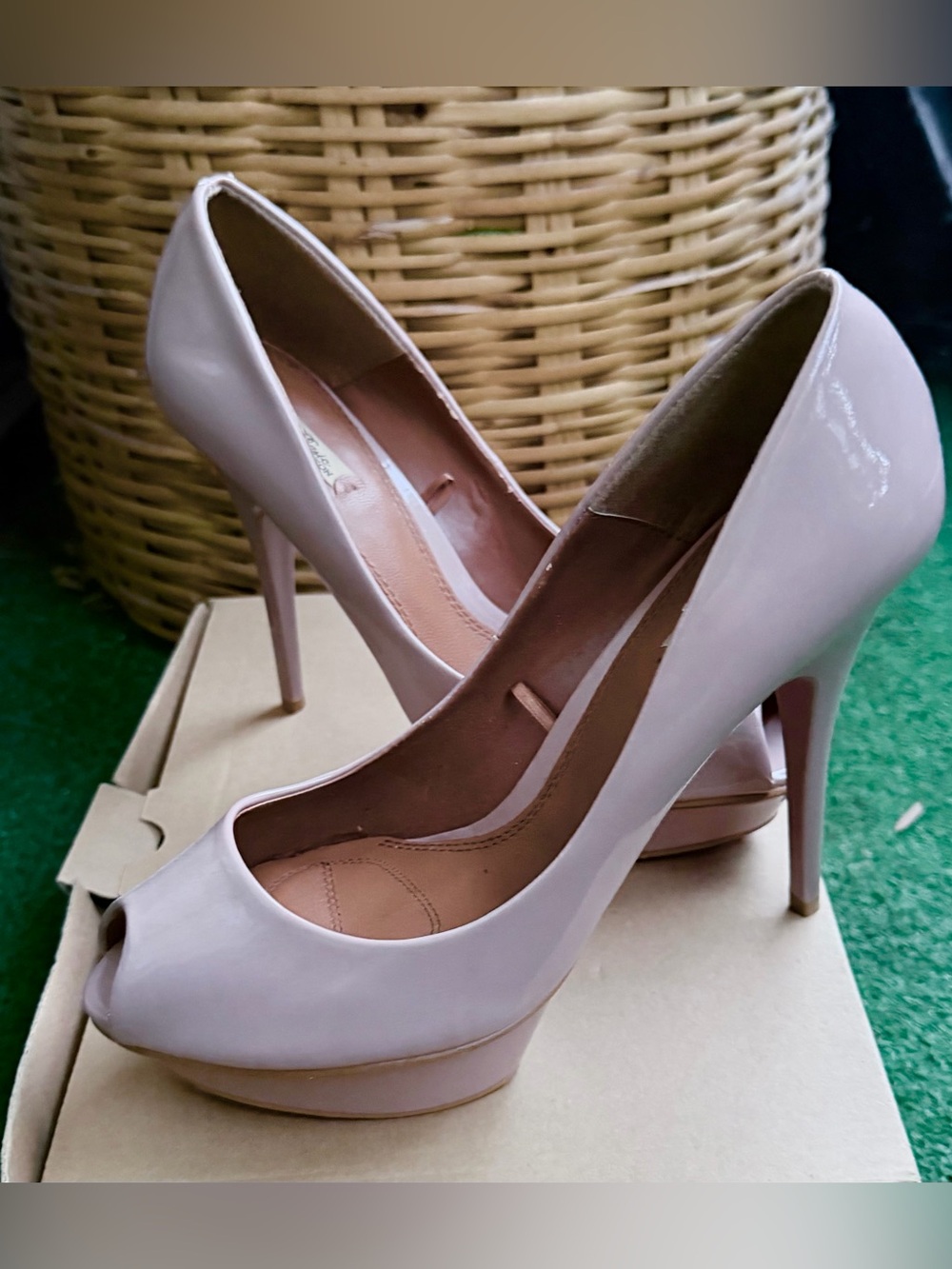 ZARA Blush Pink Nude Patent Peep-Toe Heels